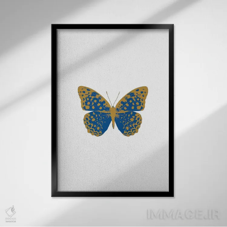 تابلو مدرن پروانه آبی اثر اورارا استودیو - نمای قابدار مشکی