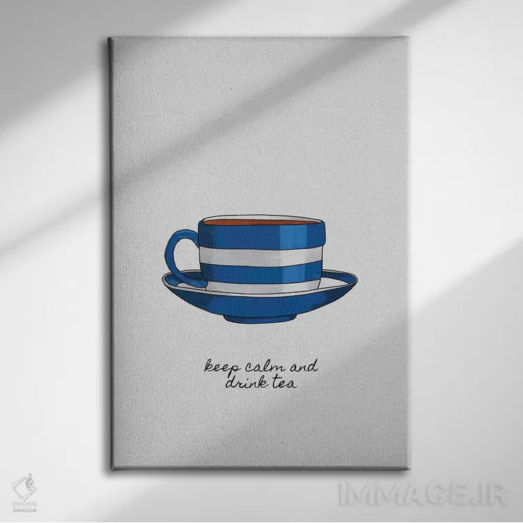 تابلو مینیمال آرام باش و چای بنوش اثر اورارا استودیو - نمای روبهرو روی دیوار
