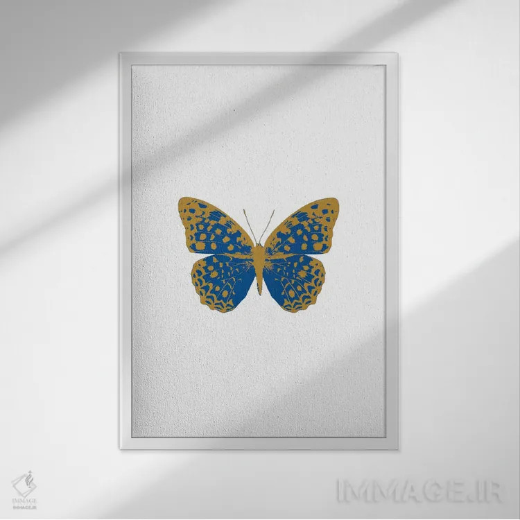تابلو مدرن پروانه آبی اثر اورارا استودیو - نمای قابدار سفید
