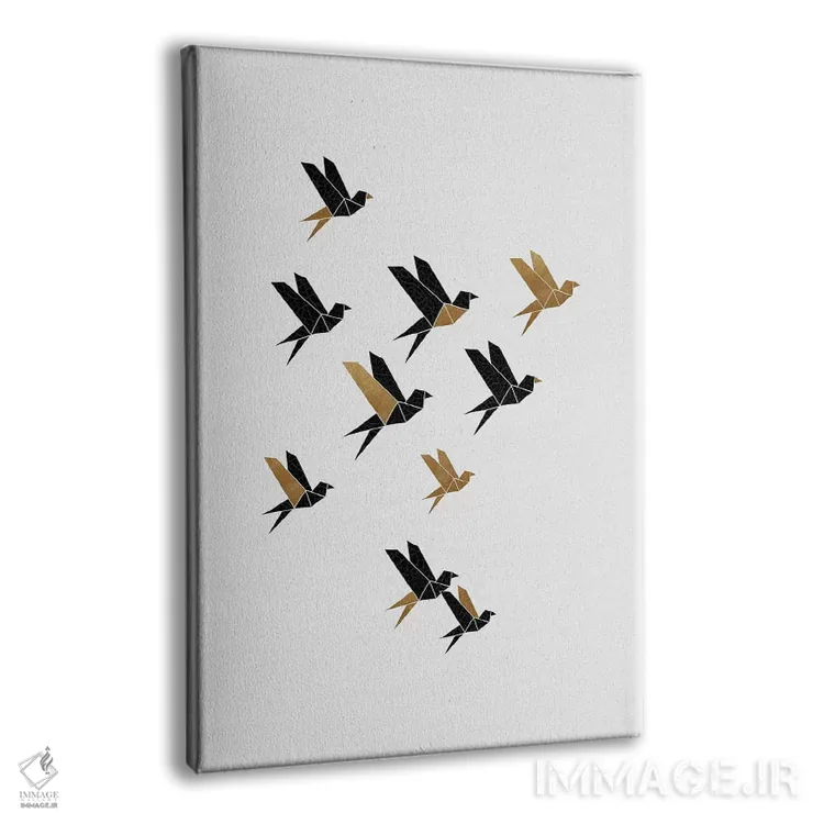 تابلو مینیمال کلاژ پرندگان اوریگامی ۳ اثر اورارا استودیو - نمای پرسپکتیو محصول