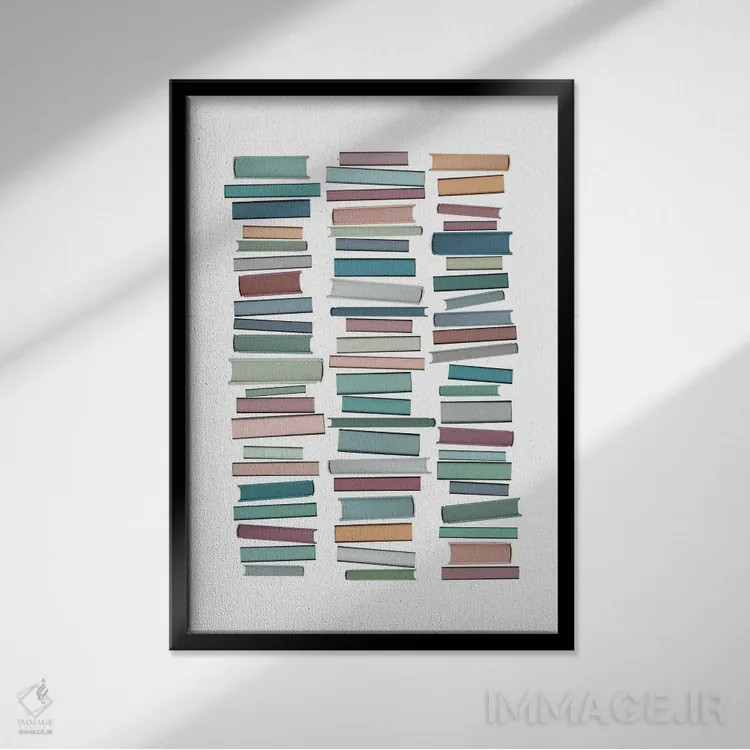 تابلو مینیمال کتاب های پاستلی اثر اورارا استودیو - نمای قابدار مشکی