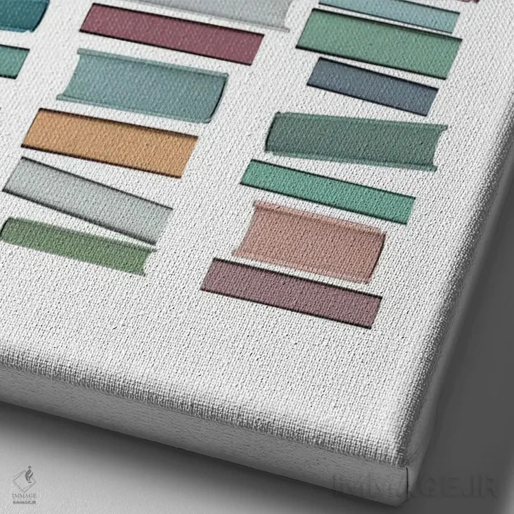 تابلو مینیمال کتاب های پاستلی اثر اورارا استودیو - نمای نزدیک بافت بوم