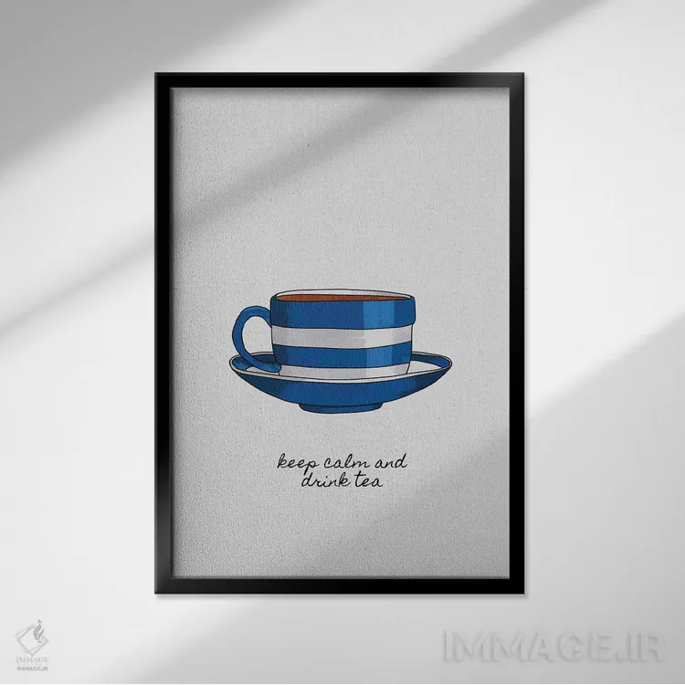 تابلو مینیمال آرام باش و چای بنوش اثر اورارا استودیو - نمای قابدار مشکی