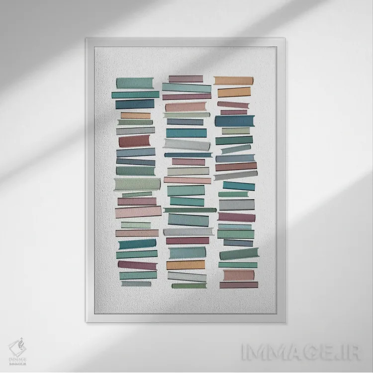 تابلو مینیمال کتاب های پاستلی اثر اورارا استودیو - نمای قابدار سفید