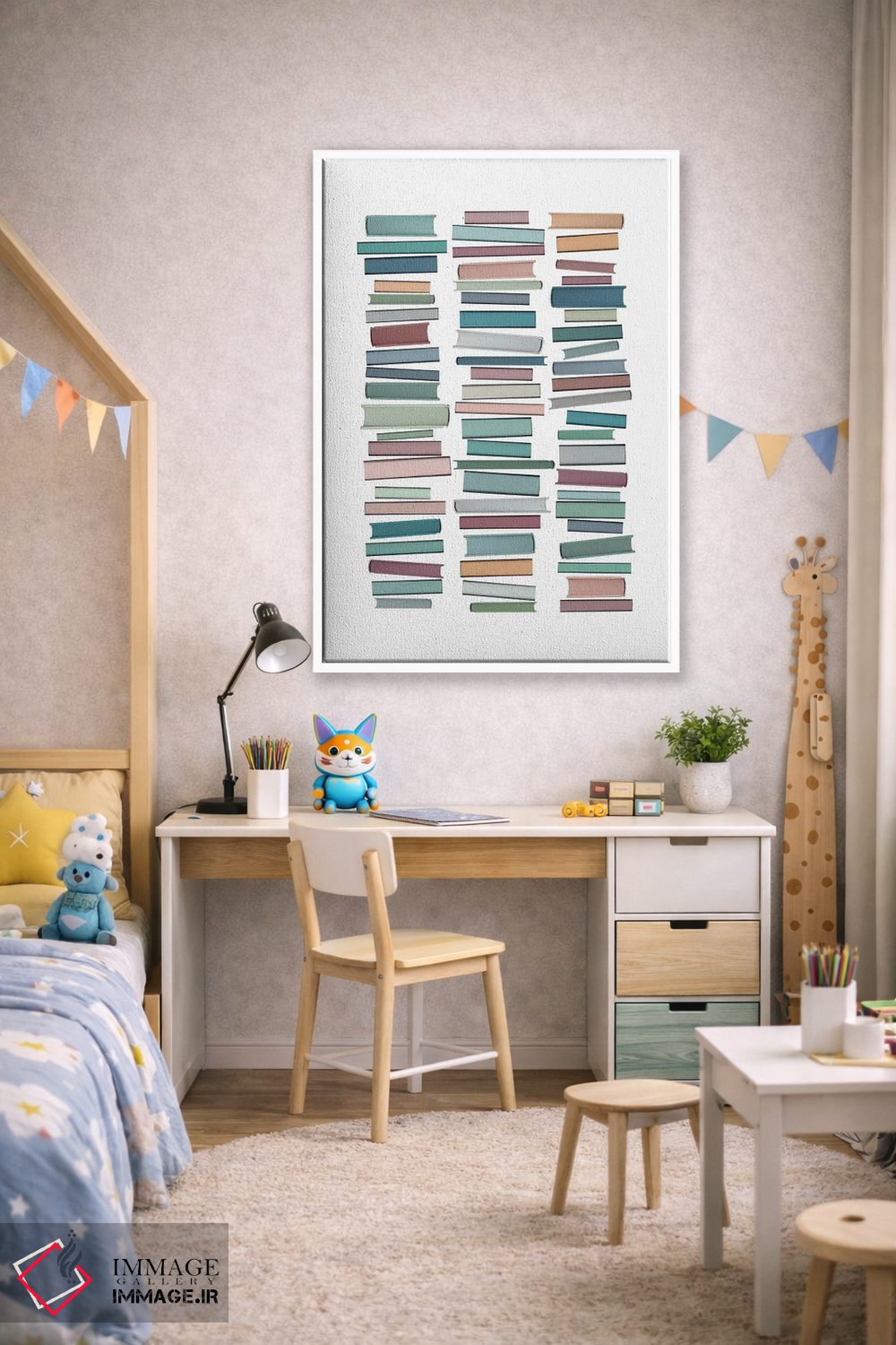 تابلو مینیمال کتاب های پاستلی اثر اورارا استودیو - D1W