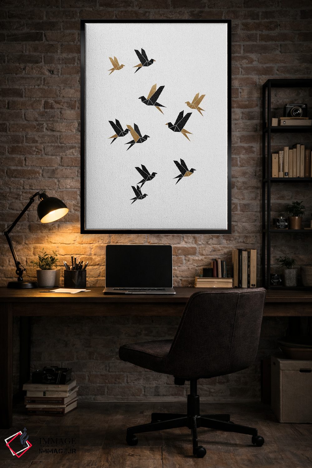تابلو مینیمال کلاژ پرندگان اوریگامی ۱ اثر اورارا استودیو - D4B