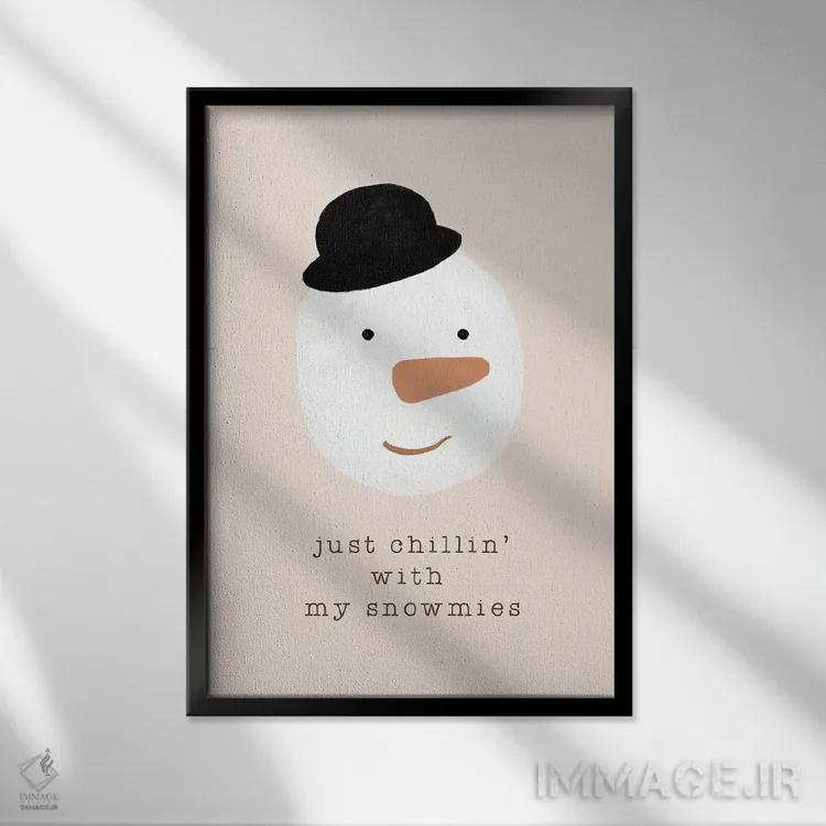 تابلو مینیمال ریلکس با برفی رفیقام اثر اورارا استودیو - نمای قابدار مشکی