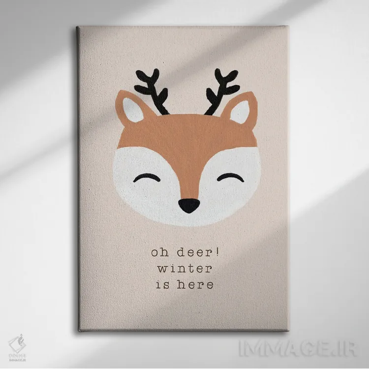 تابلو مینیمال ای آهو، زمستان آمده است اثر اورارا استودیو - نمای روبهرو روی دیوار