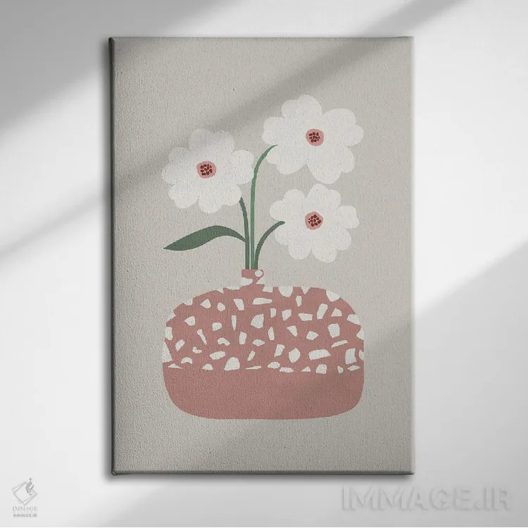 تابلو مینیمال تراتزو و گل ها اثر اورارا استودیو - نمای روبهرو روی دیوار