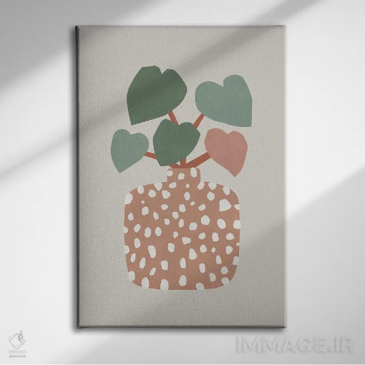 تابلو مینیمال تراتزو و گیاه قلبی اثر اورارا استودیو - نمای روبهرو روی دیوار