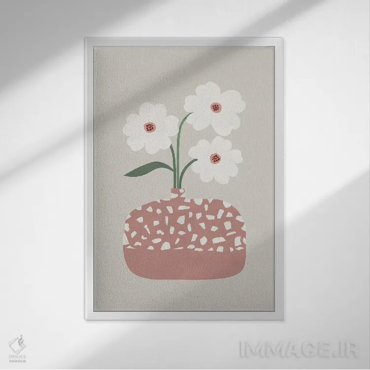 تابلو مینیمال تراتزو و گل ها اثر اورارا استودیو - نمای قابدار سفید