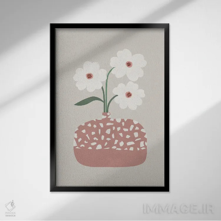 تابلو مینیمال تراتزو و گل ها اثر اورارا استودیو - نمای قابدار مشکی