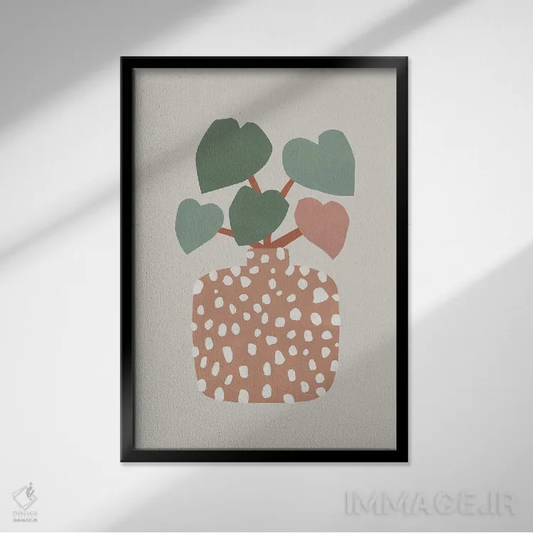 تابلو مینیمال تراتزو و گیاه قلبی اثر اورارا استودیو - نمای قابدار مشکی