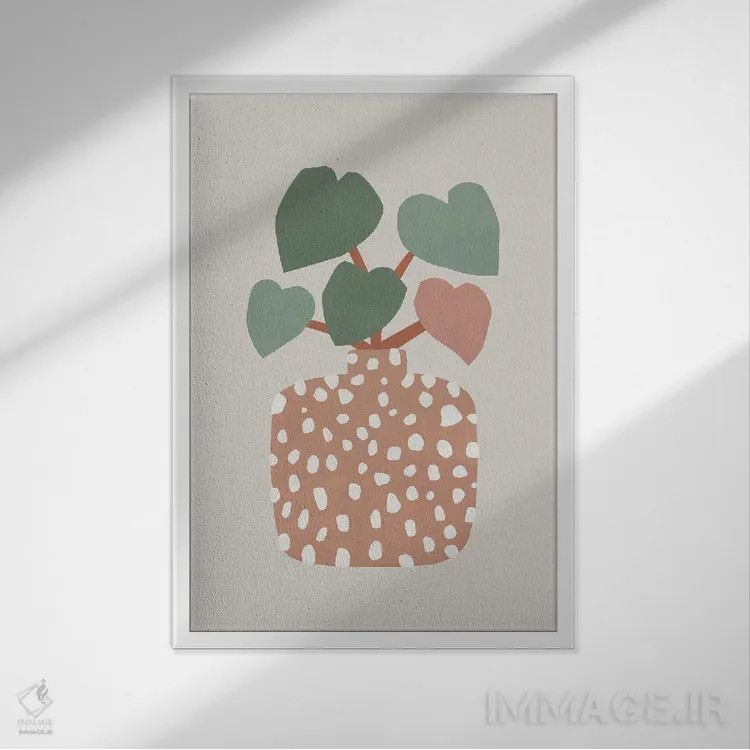 تابلو مینیمال تراتزو و گیاه قلبی اثر اورارا استودیو - نمای قابدار سفید