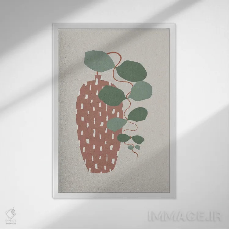 تابلو مینیمال تراتزو و برگ ها اثر اورارا استودیو - نمای قابدار سفید