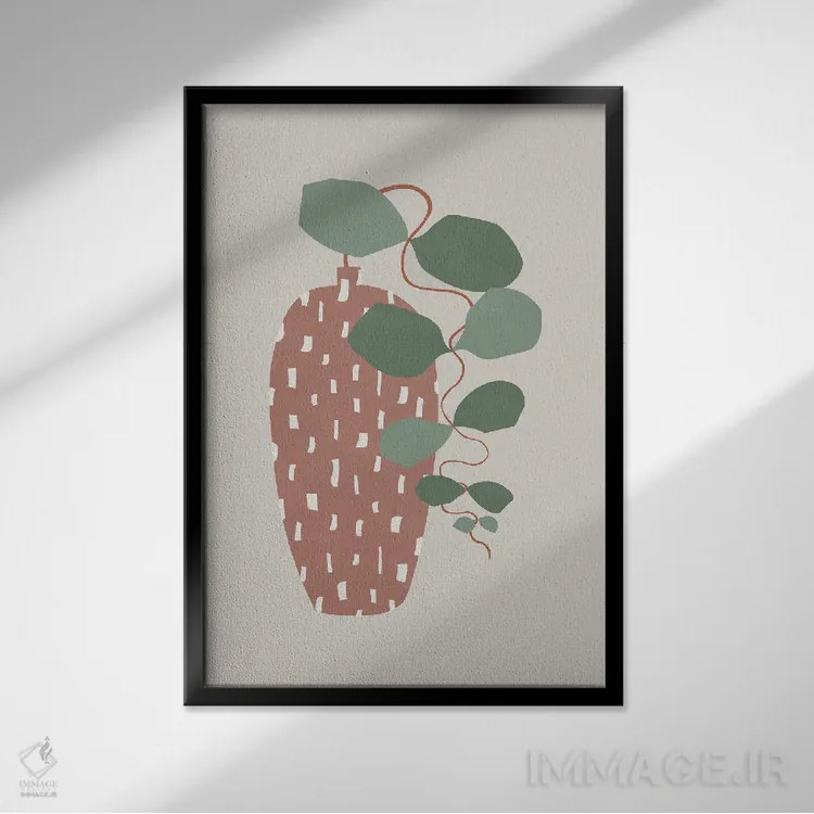 تابلو مینیمال تراتزو و برگ ها اثر اورارا استودیو - نمای قابدار مشکی