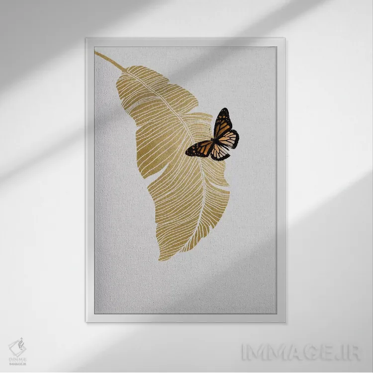 تابلو مدرن پروانه و نخل اثر اورارا استودیو - نمای قابدار سفید