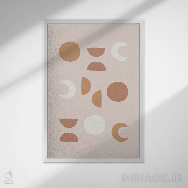 تابلو مینیمال فازهای ماه با رنگ قرمز ملایم اثر اورارا استودیو - نمای قابدار سفید
