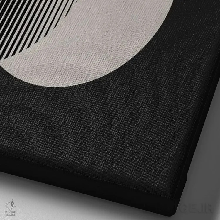 تابلو مینیمال دایره خورشید و ماه سیاه و سفید اثر اورارا استودیو - نمای نزدیک بافت بوم