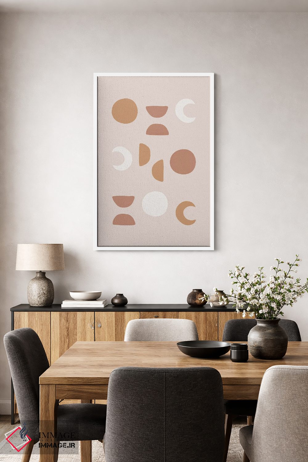 تابلو مینیمال فازهای ماه با رنگ قرمز ملایم اثر اورارا استودیو - D3W