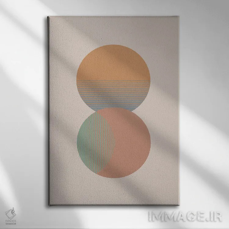 تابلو مینیمال دایره خورشید و ماه رنگی اثر اورارا استودیو - نمای روبهرو روی دیوار