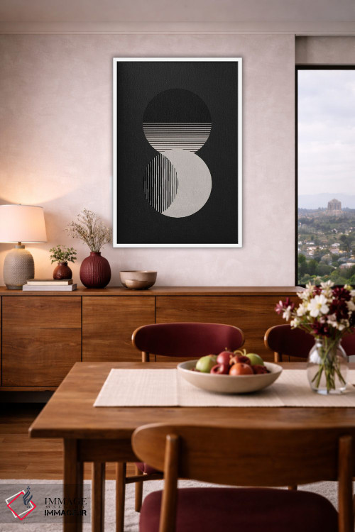 تابلو مینیمال دایره خورشید و ماه سیاه و سفید اثر اورارا استودیو - D3W