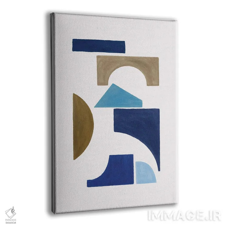 تابلو انتزاعی هندسی آبی و قهوه ای ۱ اثر اورارا استودیو - نمای پرسپکتیو محصول