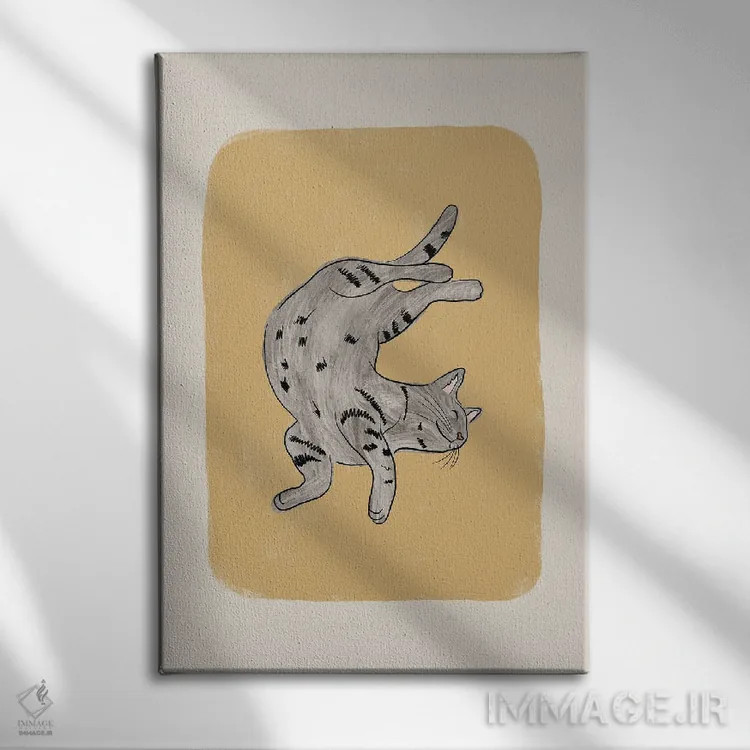 تابلو مدرن گربه خاکستری اثر اورارا استودیو - نمای روبهرو روی دیوار