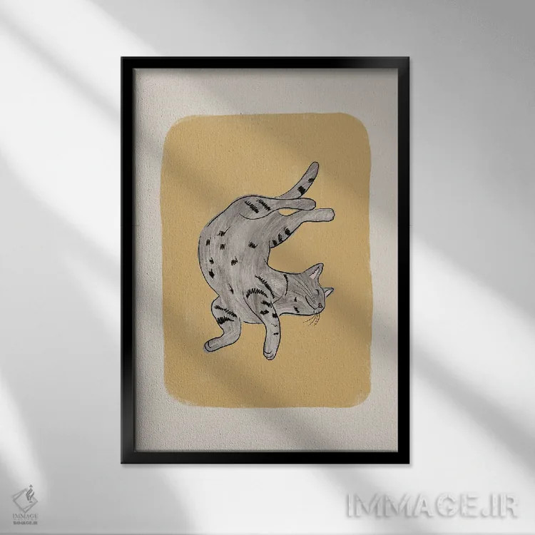 تابلو مدرن گربه خاکستری اثر اورارا استودیو - نمای قابدار مشکی