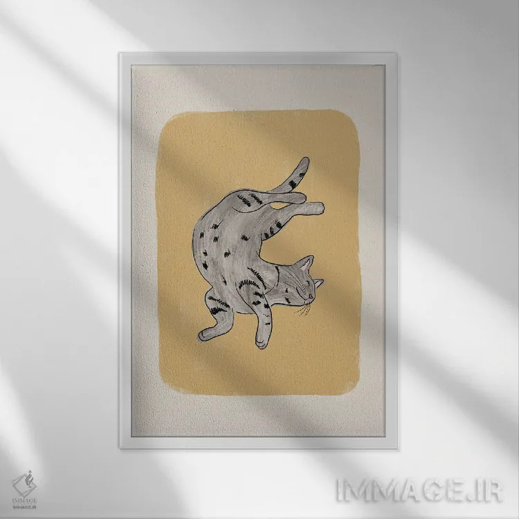تابلو مدرن گربه خاکستری اثر اورارا استودیو - نمای قابدار سفید