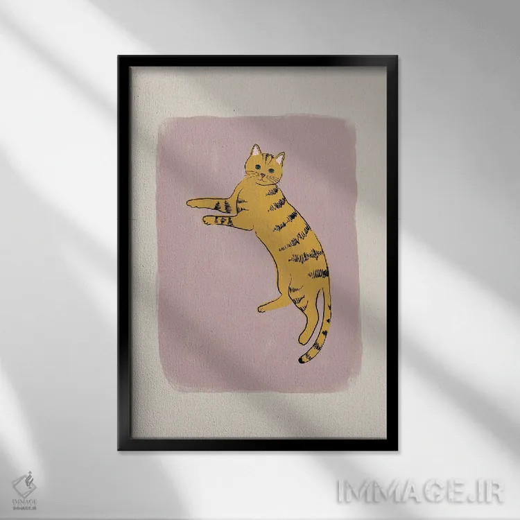 تابلو مدرن گربه زرد اثر اورارا استودیو - نمای قابدار مشکی