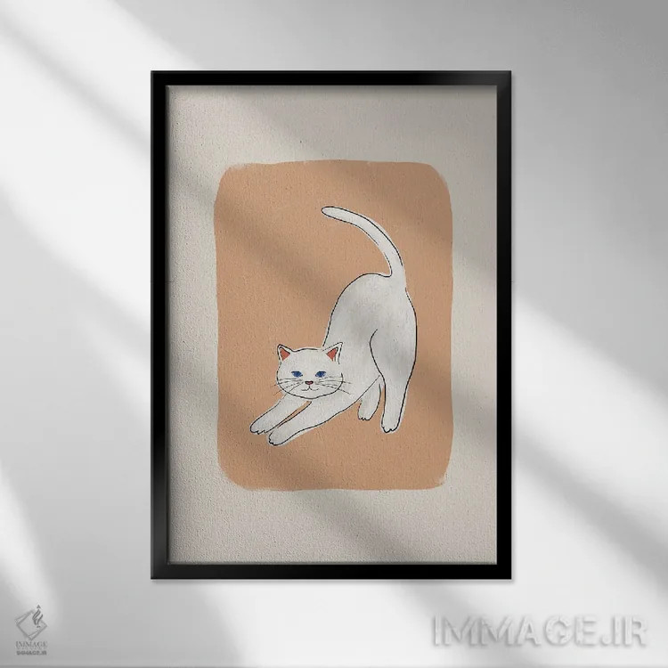 تابلو مدرن گربه سفید اثر اورارا استودیو - نمای قابدار مشکی