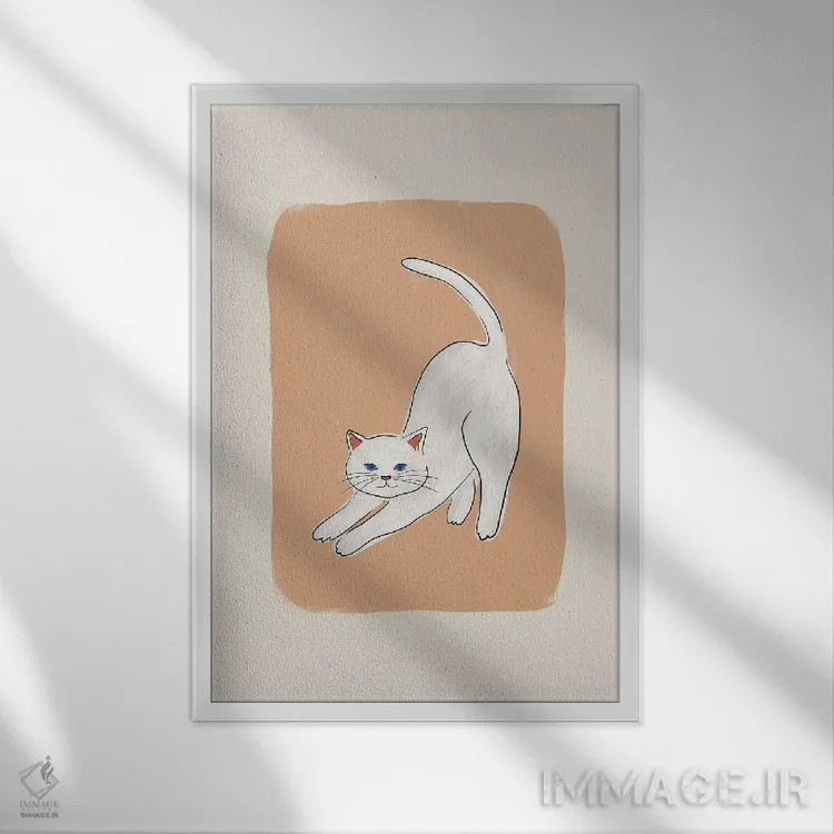 تابلو مدرن گربه سفید اثر اورارا استودیو - نمای قابدار سفید
