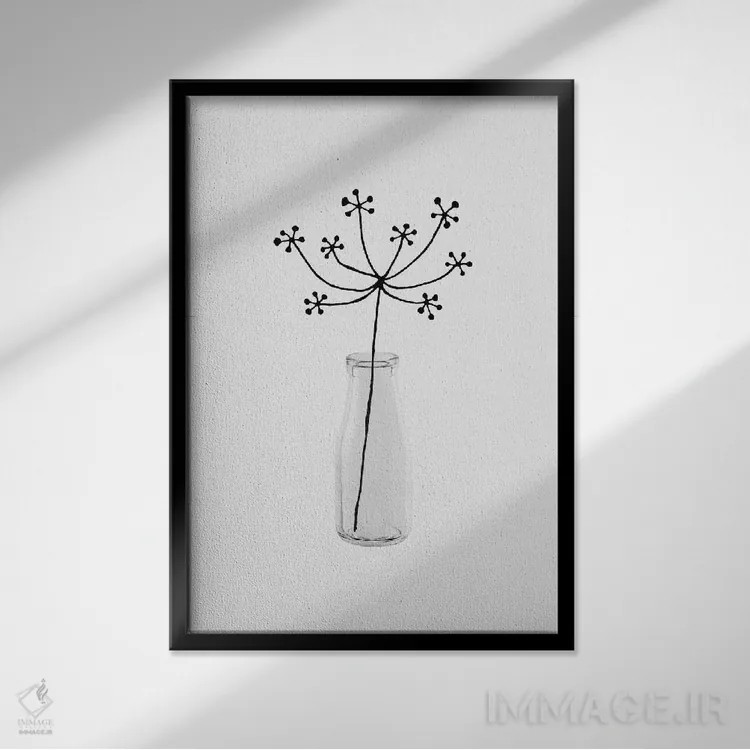 تابلو مینیمال طبیعت بی جان گل ۱ اثر اورارا استودیو - نمای قابدار مشکی
