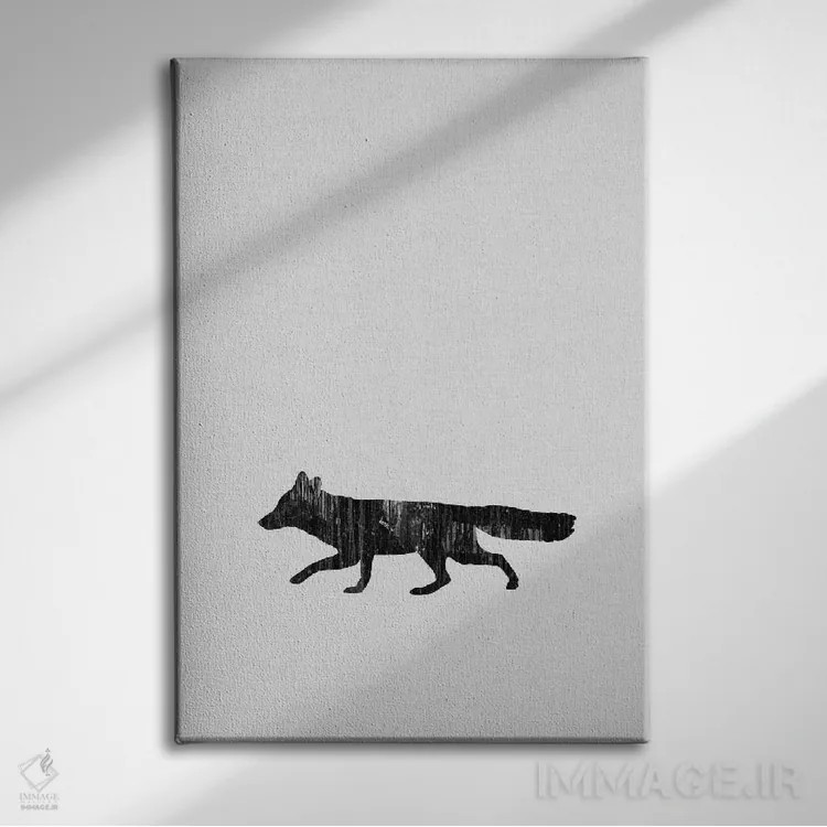 تابلو مینیمال روباه سیاه و سفید اثر اورارا استودیو - نمای روبهرو روی دیوار