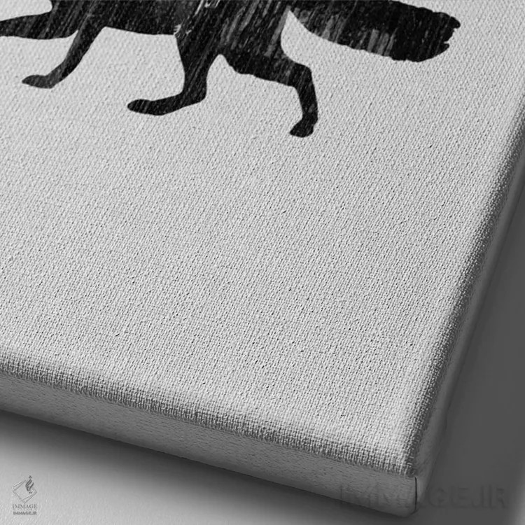 تابلو مینیمال روباه سیاه و سفید اثر اورارا استودیو - نمای نزدیک بافت بوم