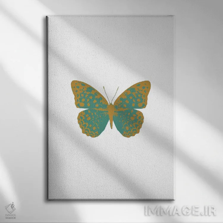 تابلو مینیمال پروانه سبز اثر اورارا استودیو - نمای روبهرو روی دیوار