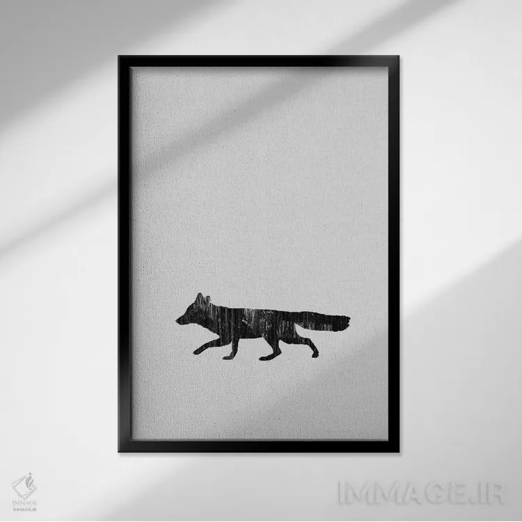 تابلو مینیمال روباه سیاه و سفید اثر اورارا استودیو - نمای قابدار مشکی