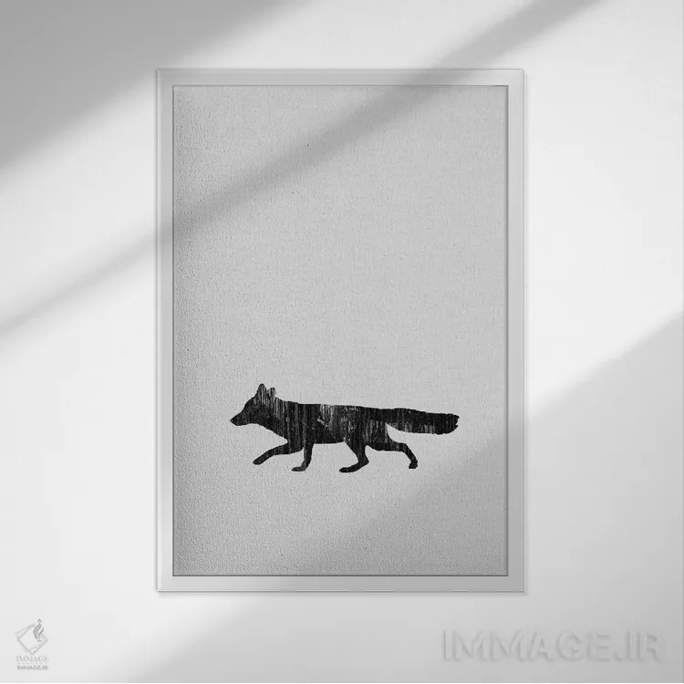 تابلو مینیمال روباه سیاه و سفید اثر اورارا استودیو - نمای قابدار سفید