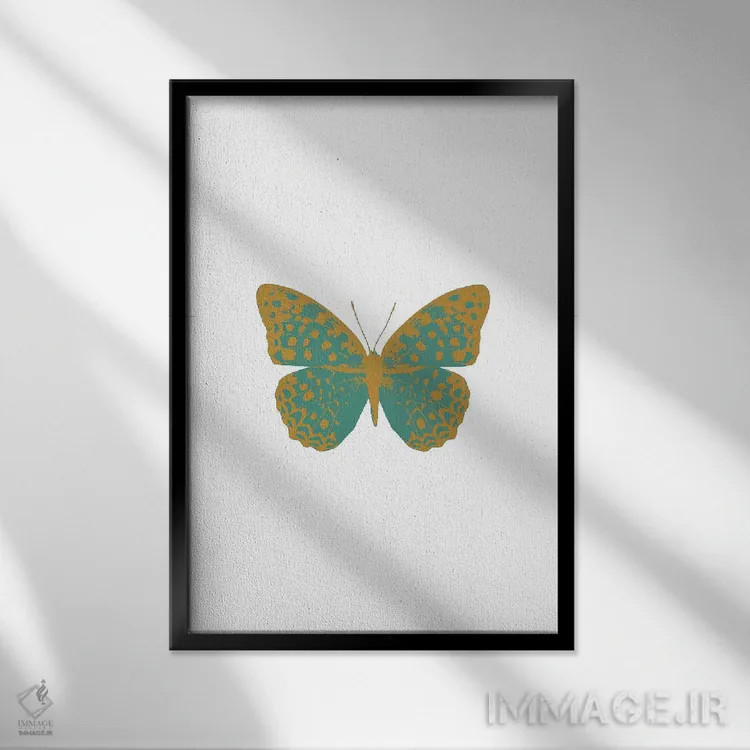 تابلو مینیمال پروانه سبز اثر اورارا استودیو - نمای قابدار مشکی