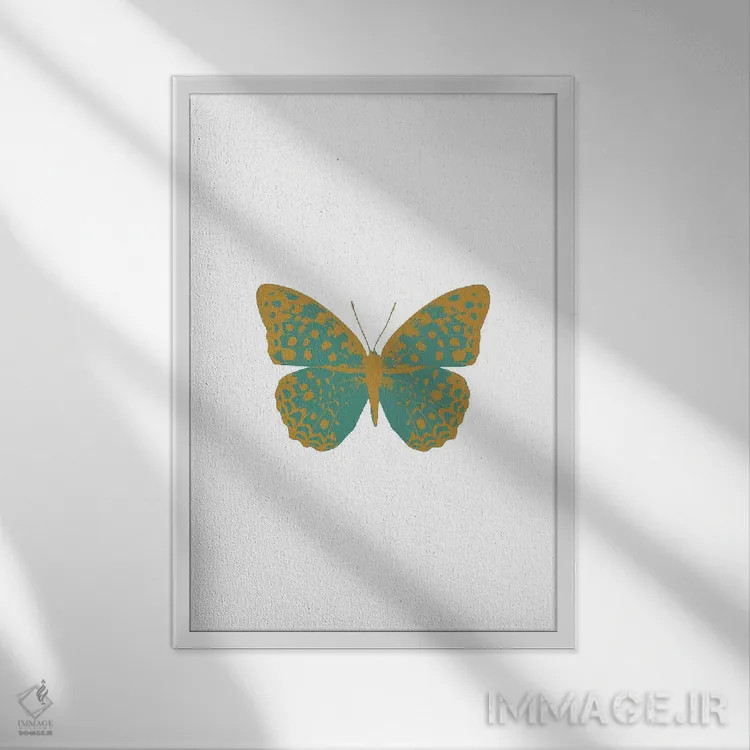 تابلو مینیمال پروانه سبز اثر اورارا استودیو - نمای قابدار سفید