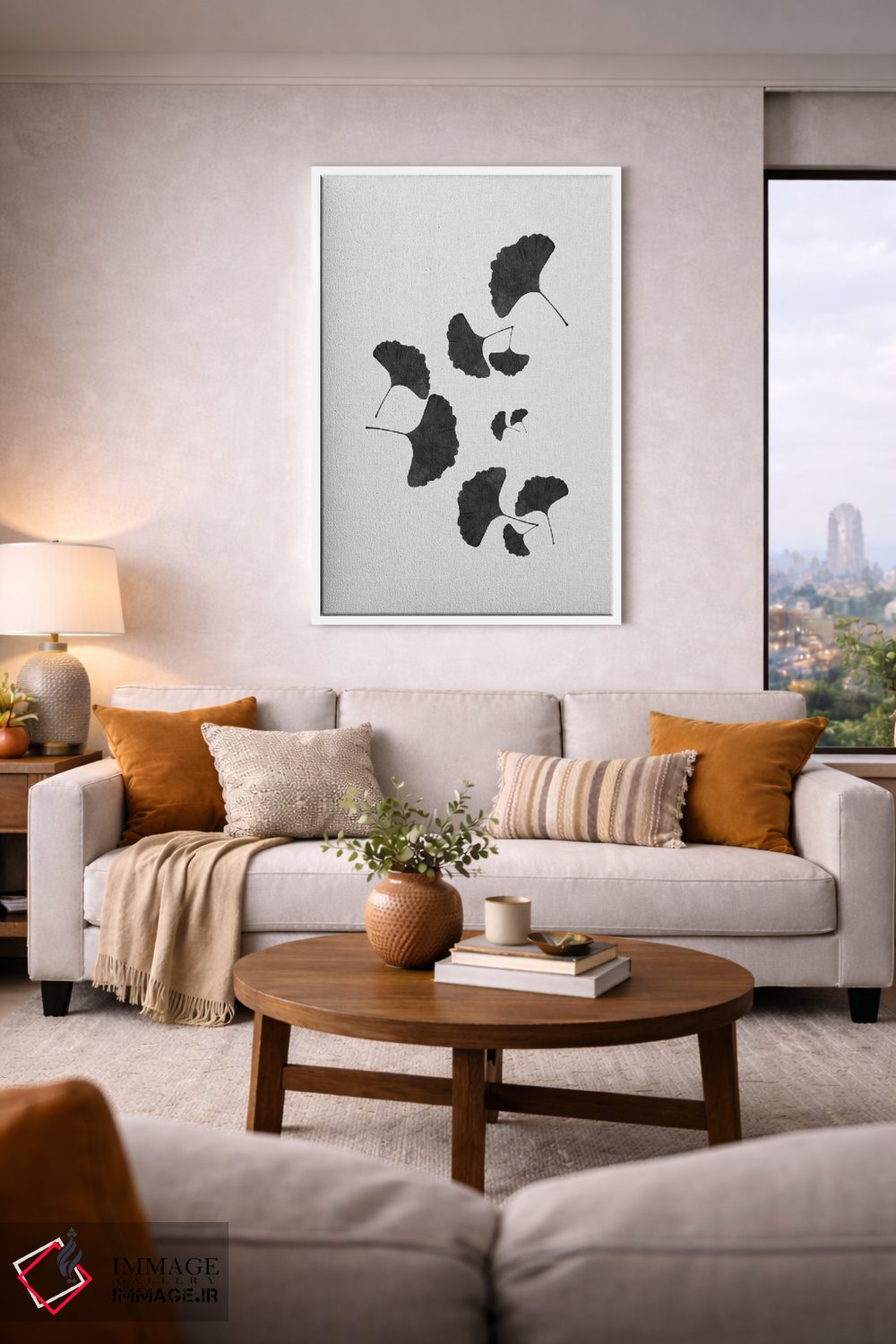 تابلو مینیمال برگ جینکو ۱ سیاه و سفید اثر اورارا استودیو - D4W