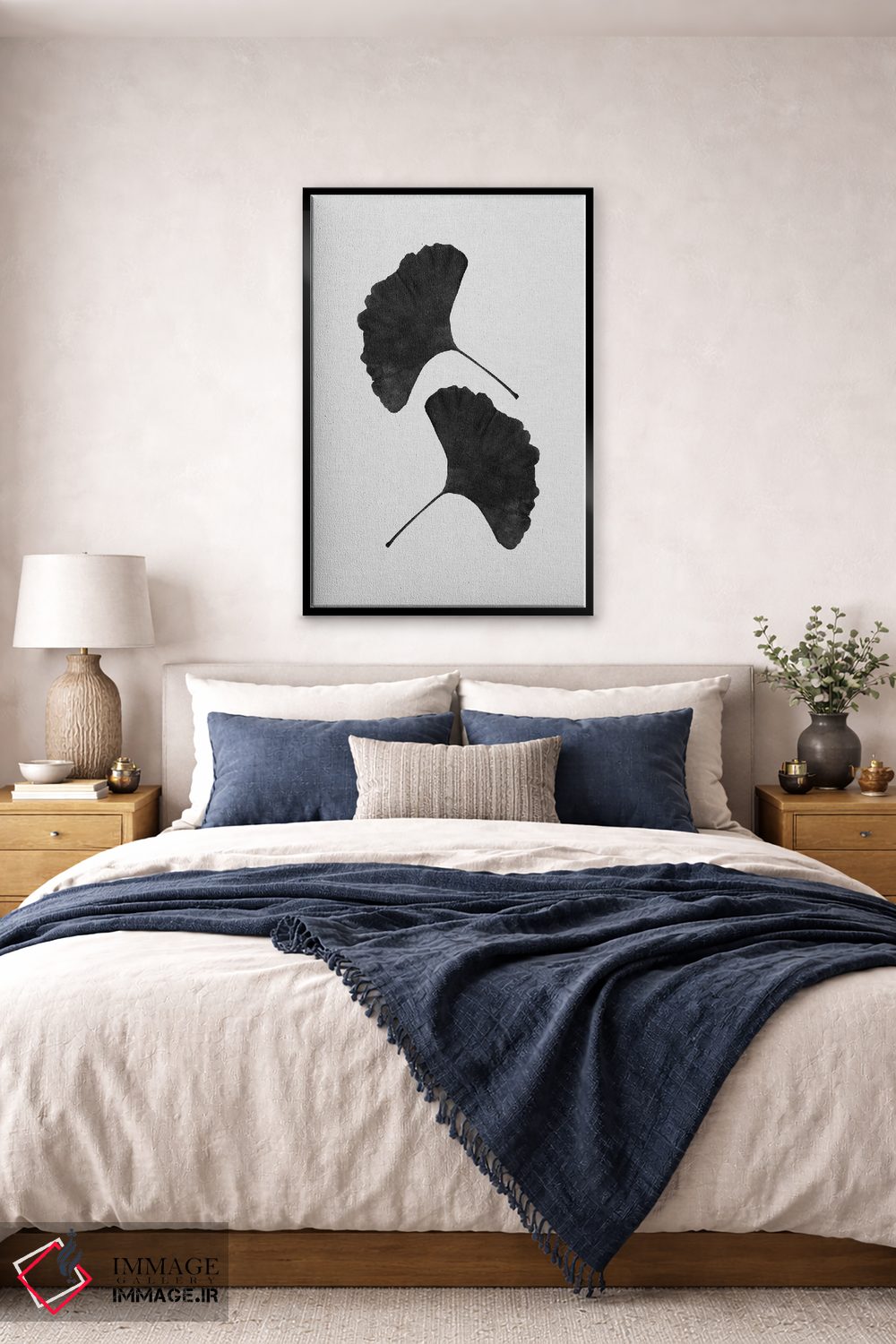 تابلو مینیمال برگ جینکو ۲ سیاه و سفید اثر اورارا استودیو - D6B