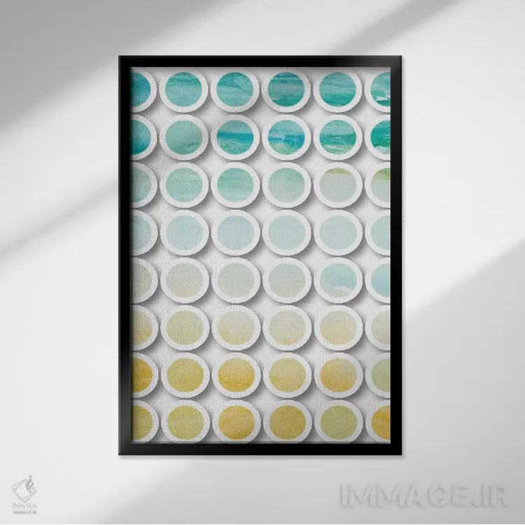 تابلو انتزاعی دایره های چندرسانه ای صنعتی اثر ایرنا اورلوف - نمای قابدار مشکی