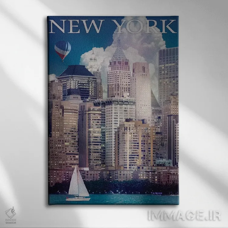 تابلو دکوراتیو رودخانه منهتن نیویورک اثر اولد رد تراک - نمای روبهرو روی دیوار