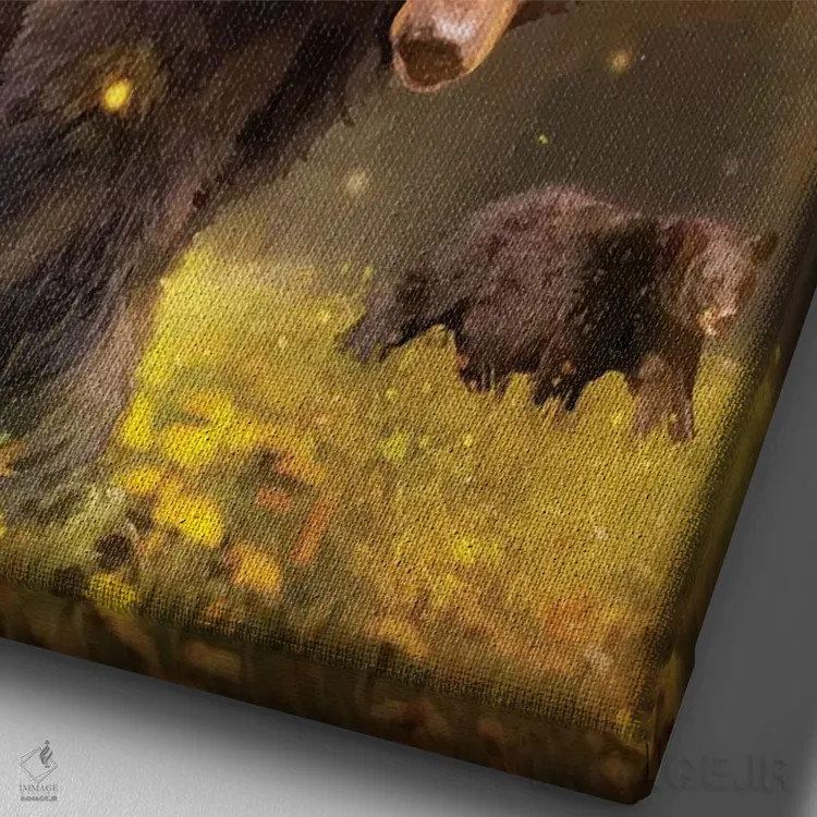 تابلو دکوراتیو خرس های کوه دودزده اثر اولد رد تراک - نمای نزدیک بافت بوم