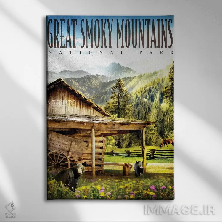 تابلو دکوراتیو کلبه کوه دودزده اثر اولد رد تراک - نمای روبهرو روی دیوار