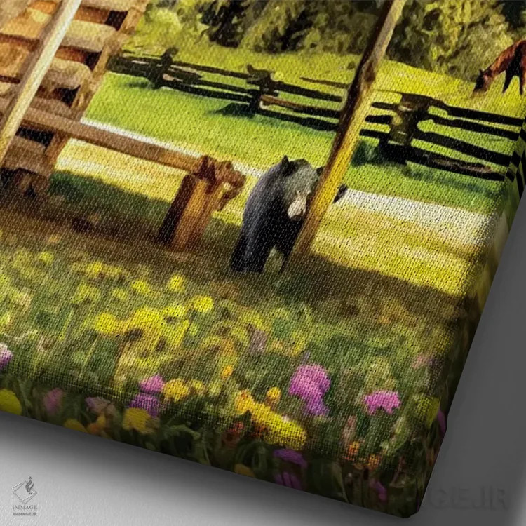 تابلو دکوراتیو کلبه کوه دودزده اثر اولد رد تراک - نمای نزدیک بافت بوم