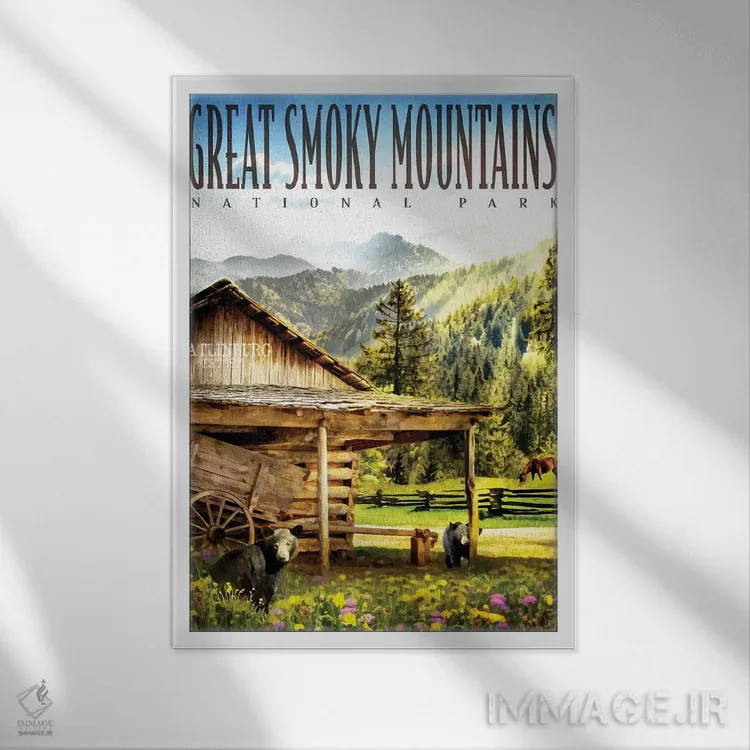 تابلو دکوراتیو کلبه کوه دودزده اثر اولد رد تراک - نمای قابدار سفید