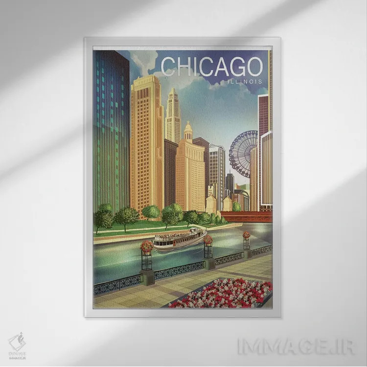 تابلو دکوراتیو شیکاگو اول اثر اولد رد تراک - نمای قابدار سفید